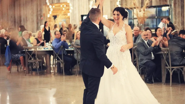 Bride and Groom Share First Dance at Wedding Reception