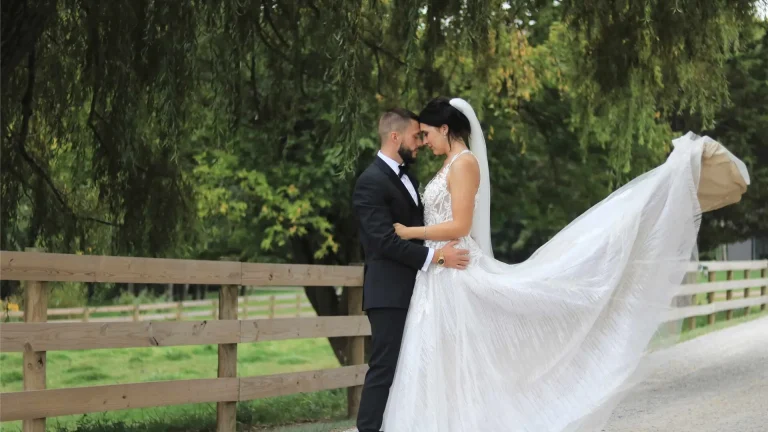 Romantic Newlywed Couple on Scenic Country Path