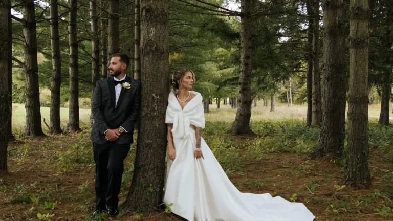 Romantic Bride and Groom in Serene Forest Wedding Scene